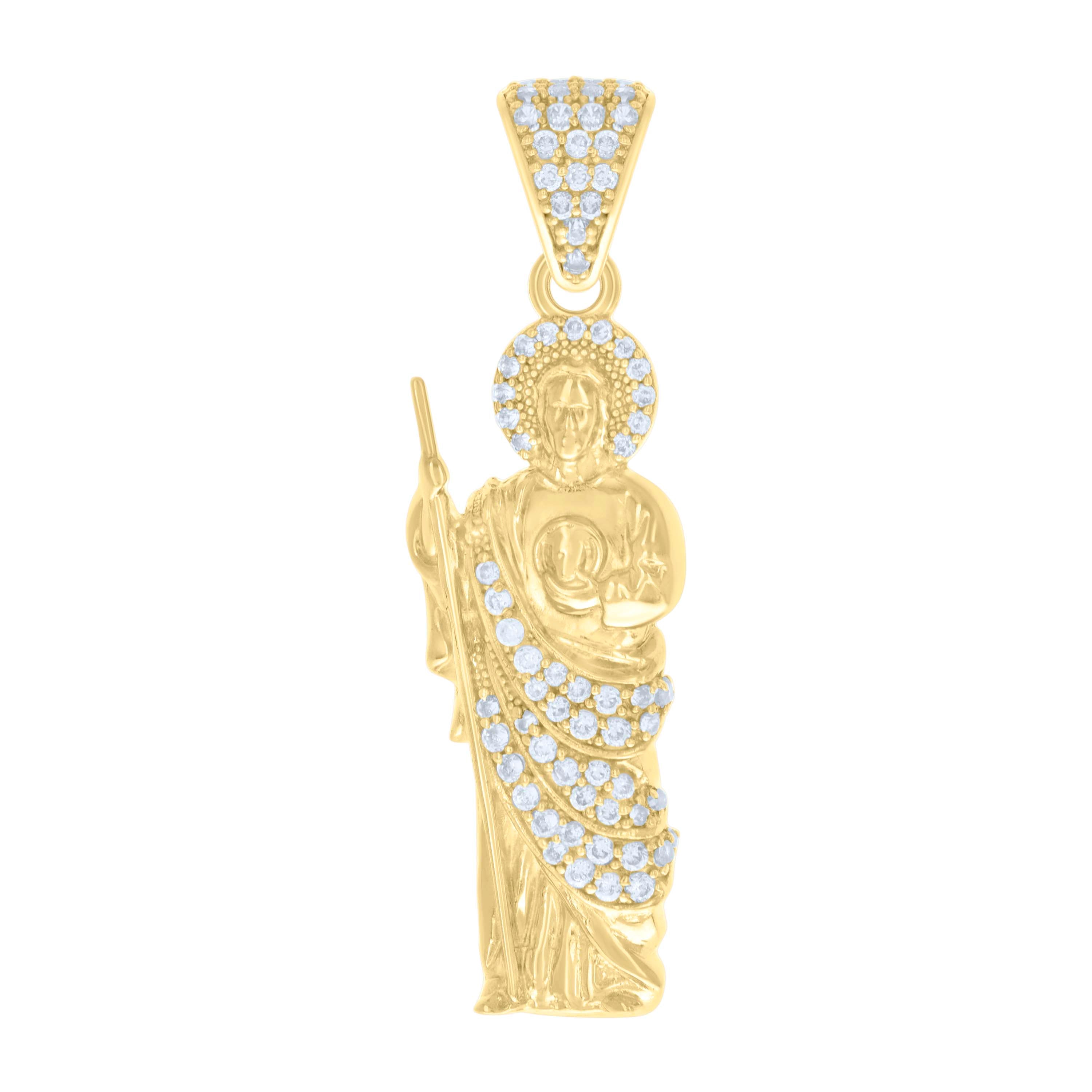 10kt Yellow Gold Mens Cubic-Zirconia St. Jude Religious Charm Pendant