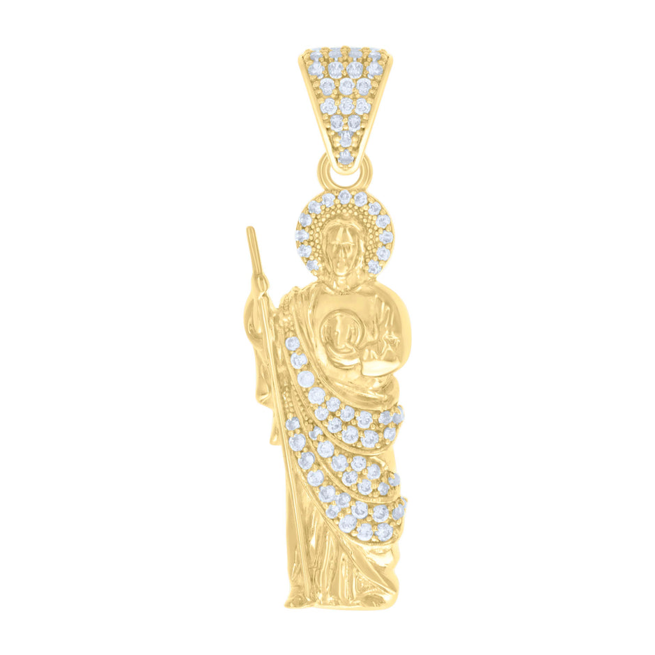 10kt Yellow Gold Mens Cubic-Zirconia St. Jude Religious Charm Pendant