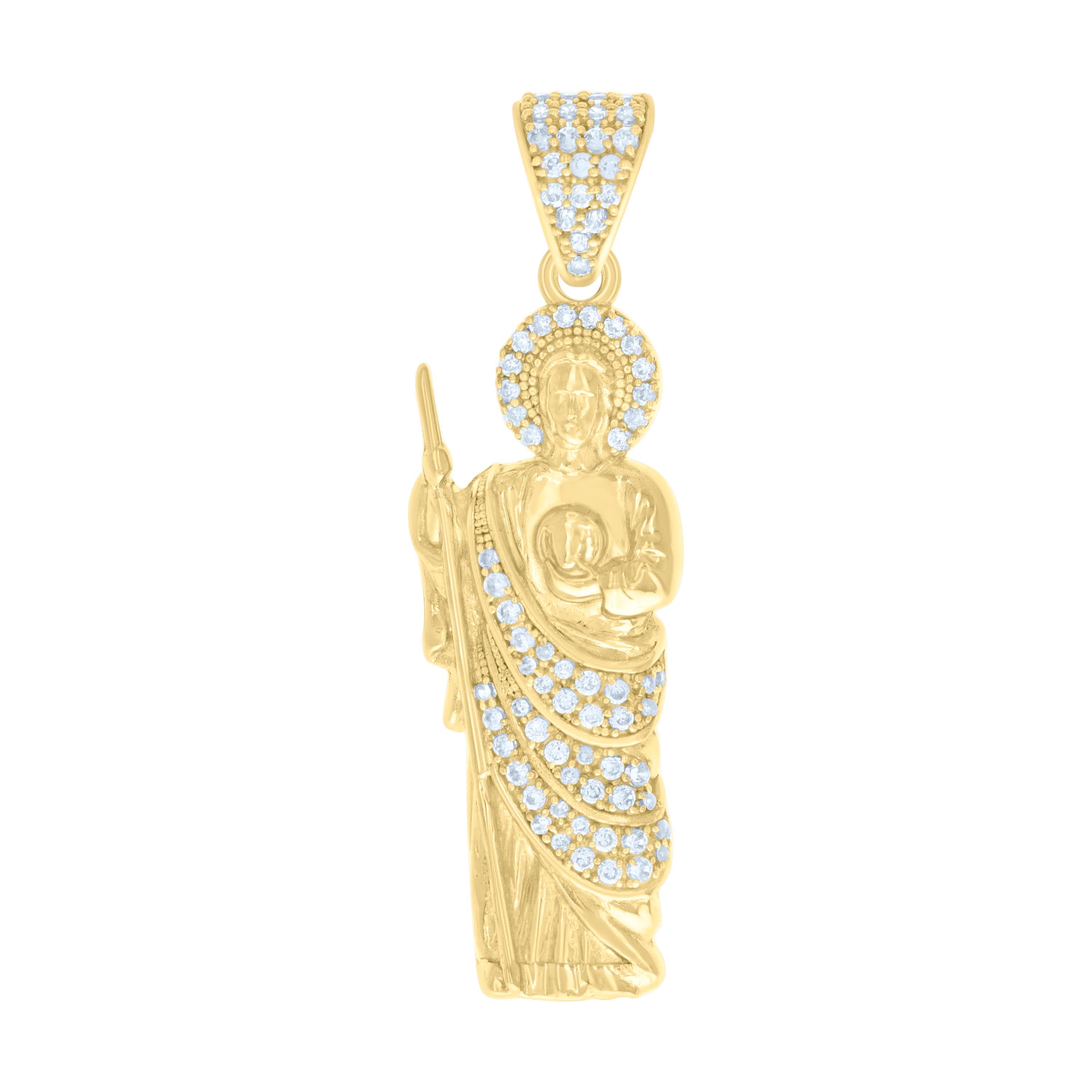 10kt Yellow Gold Mens Cubic-Zirconia St. Jude Religious Charm Pendant