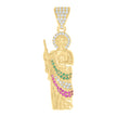 10kt Yellow Gold Mens Green/Purple White Cubic-Zirconia St. Jude Religious Charm Pendant