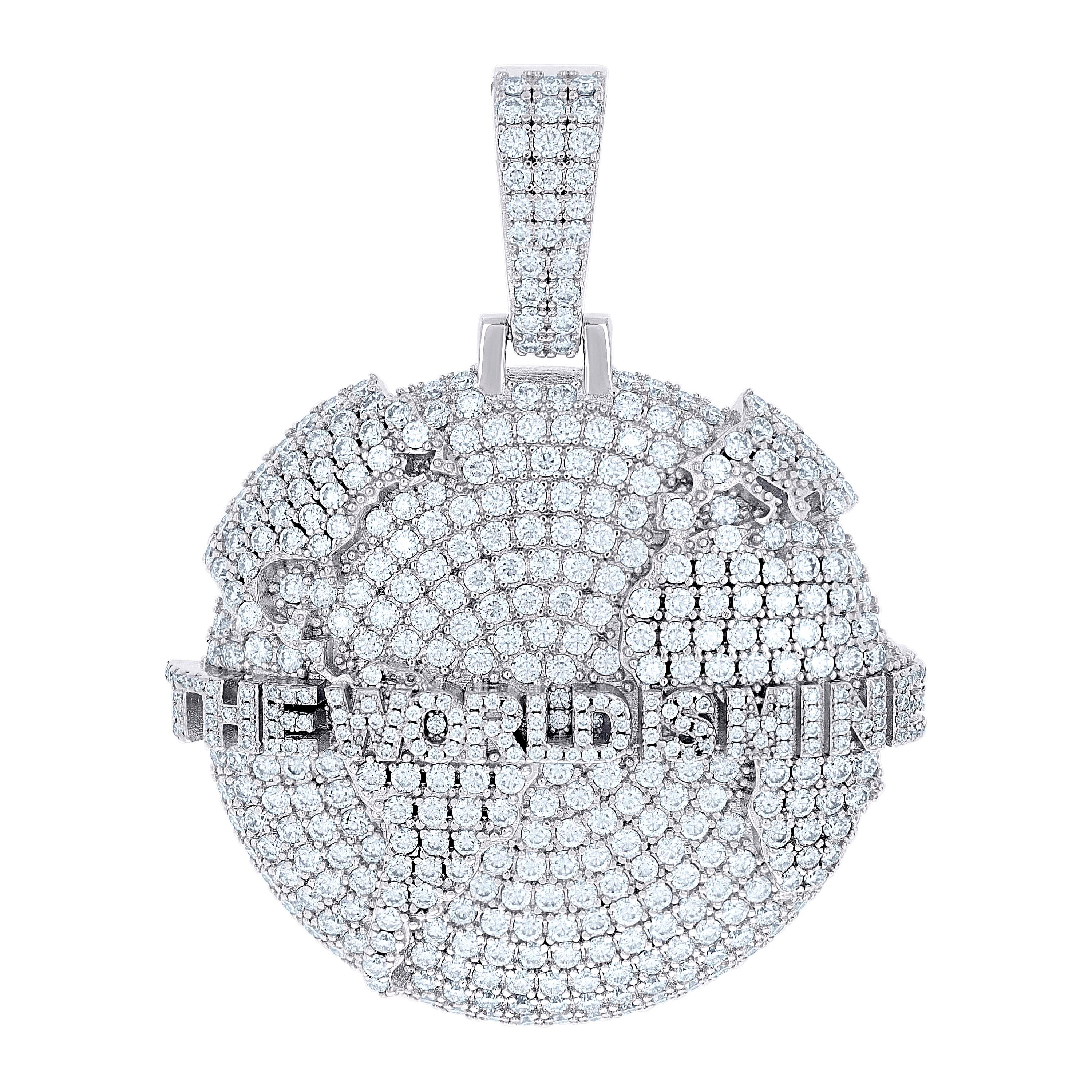 925 Sterling Silver Mens Cubic-Zirconia The World Is Mine Globe Charm Pendant