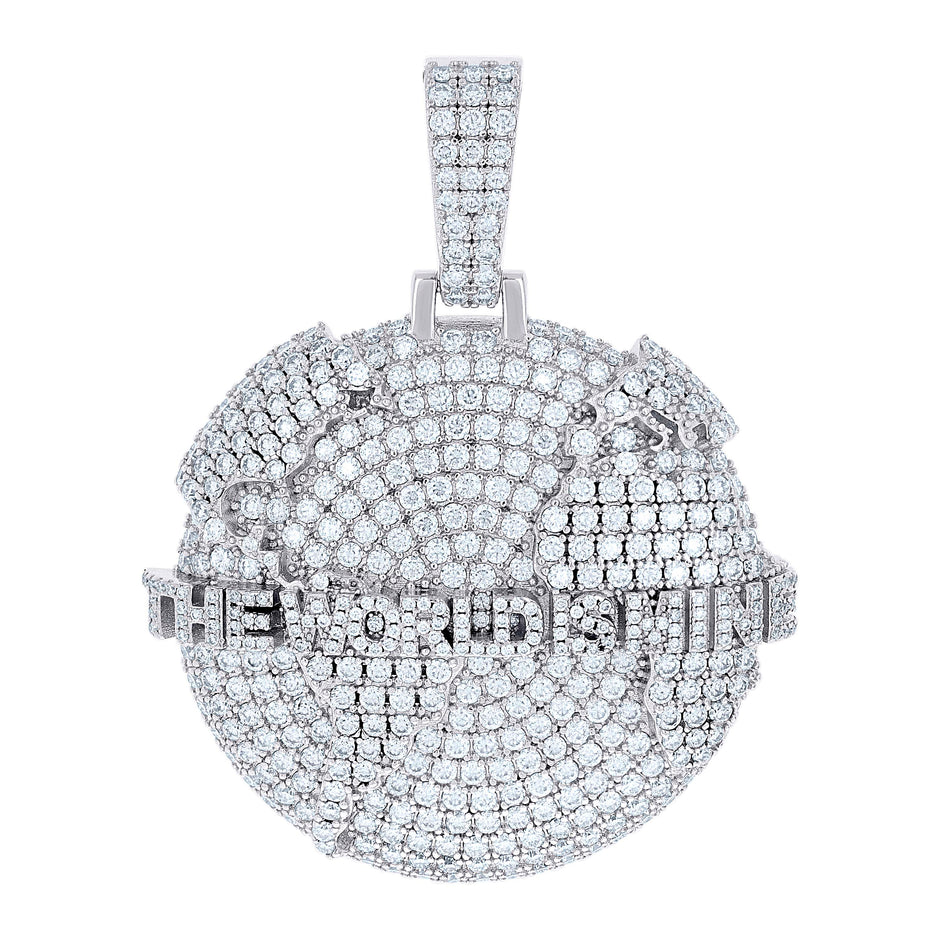 925 Sterling Silver Mens Cubic-Zirconia The World Is Mine Globe Charm Pendant