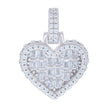 925 Sterling Silver Women Baguette Round Cubic-Zirconia Heart Charm Pendant