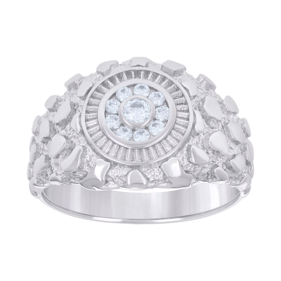 925 Sterling Silver Mens Cubic-Zirconia Nugget Fashion Ring Size 8 - SLV-130241
