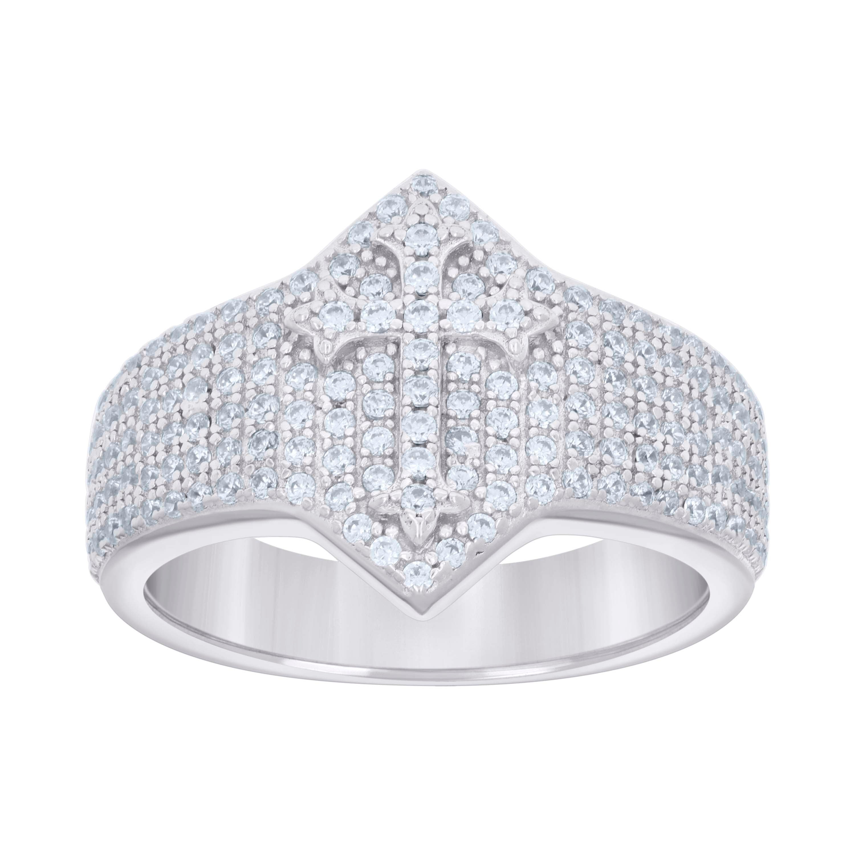 925 Sterling Silver Mens Cubic-Zirconia Cross Religious Ring Size 7