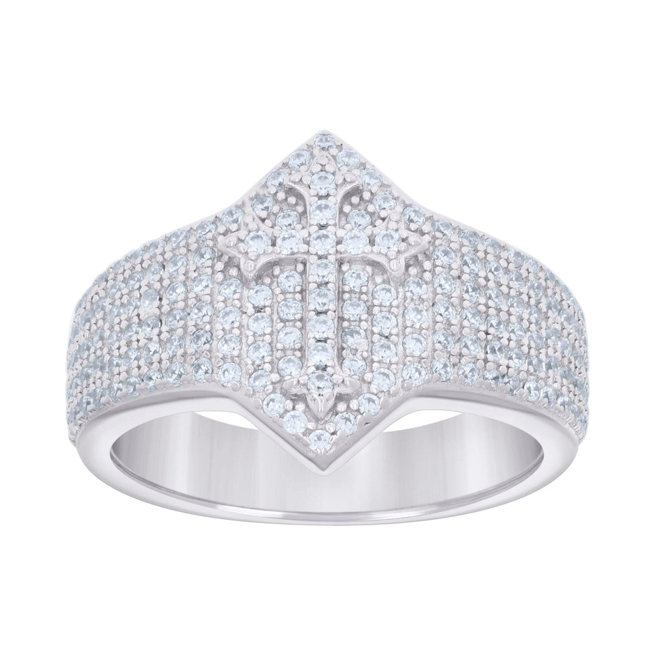 925 Sterling Silver Mens Cubic-Zirconia Cross Religious Ring Size 7