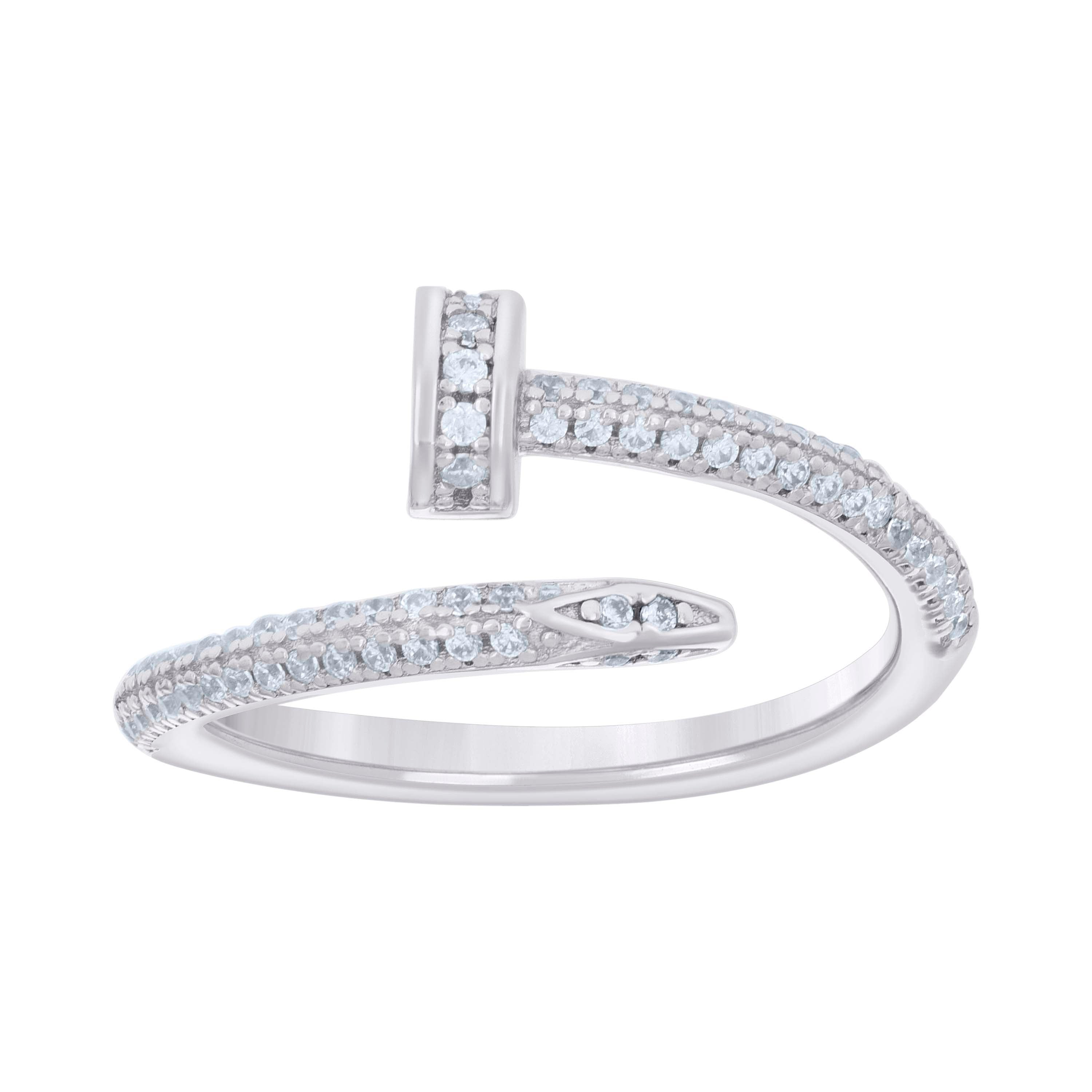 925 Sterling Silver Womens Cubic-Zirconia Nail Fashion Ring Size 6