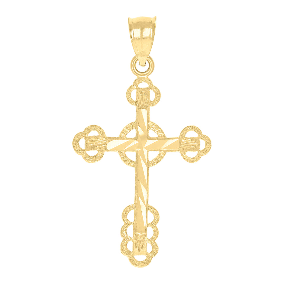10kt Yellow Gold Mens Women Diamond-Cut Cross Religious Charm Pendant