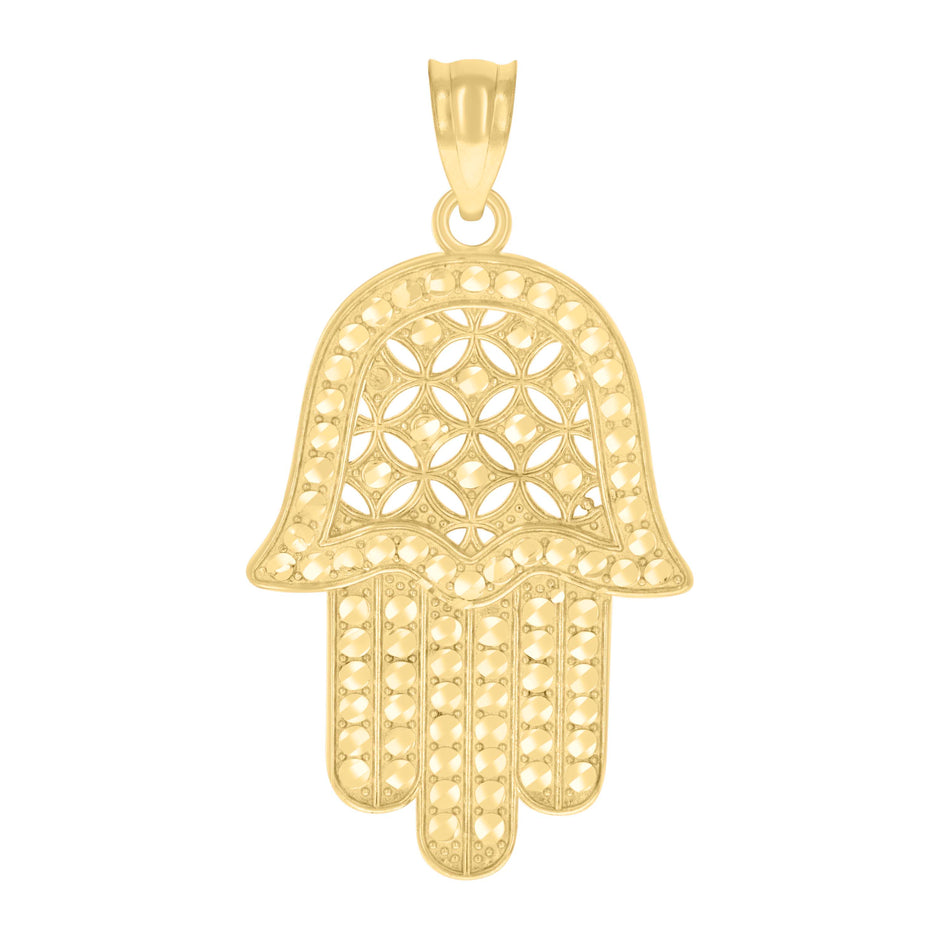 10kt Yellow Gold Unisex Hamsa Symbol Religious Charm Pendant
