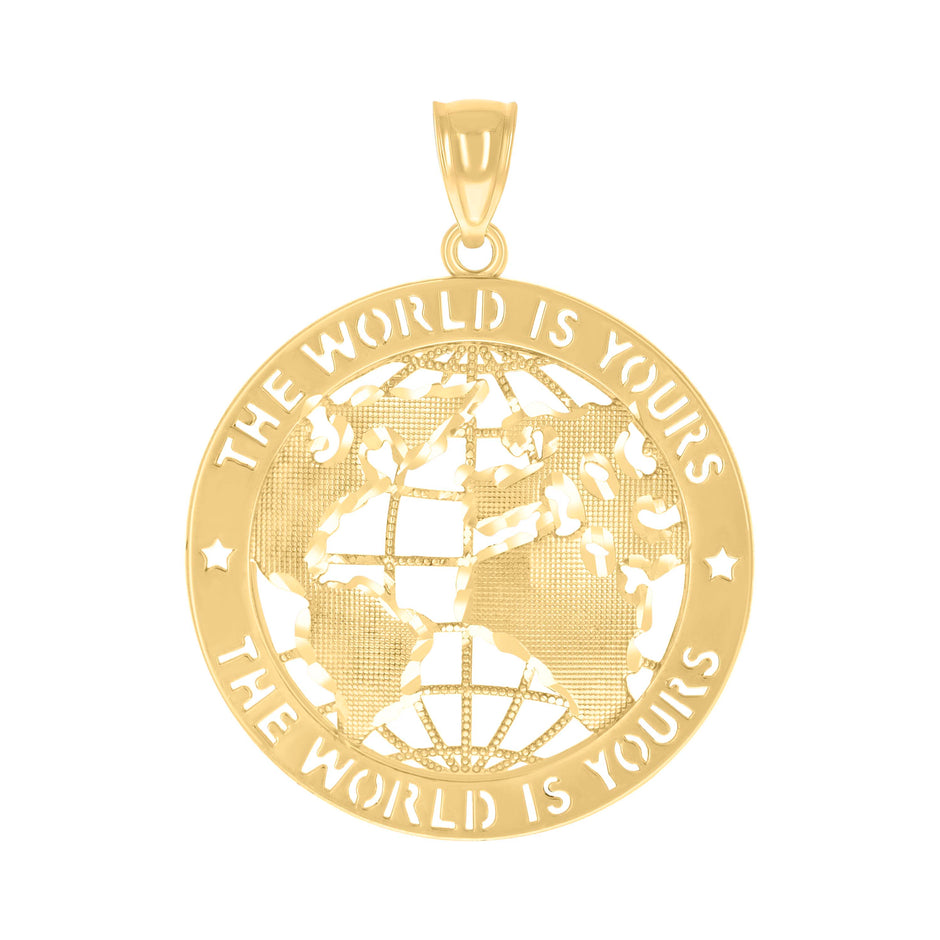 10kt Yellow Gold Mens THE WORLD IS YOURS World Map Charm Pendant