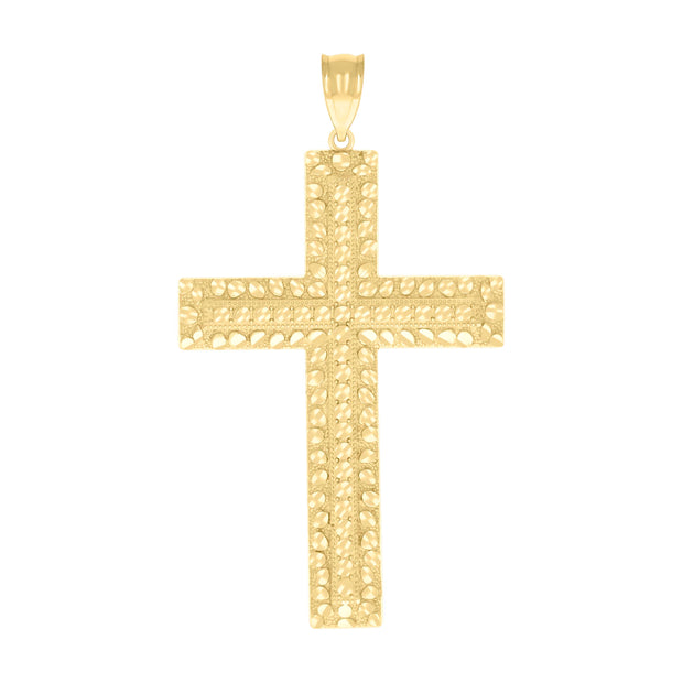 10kt Yellow Gold Mens Nugget Cross Religious Charm Pendant