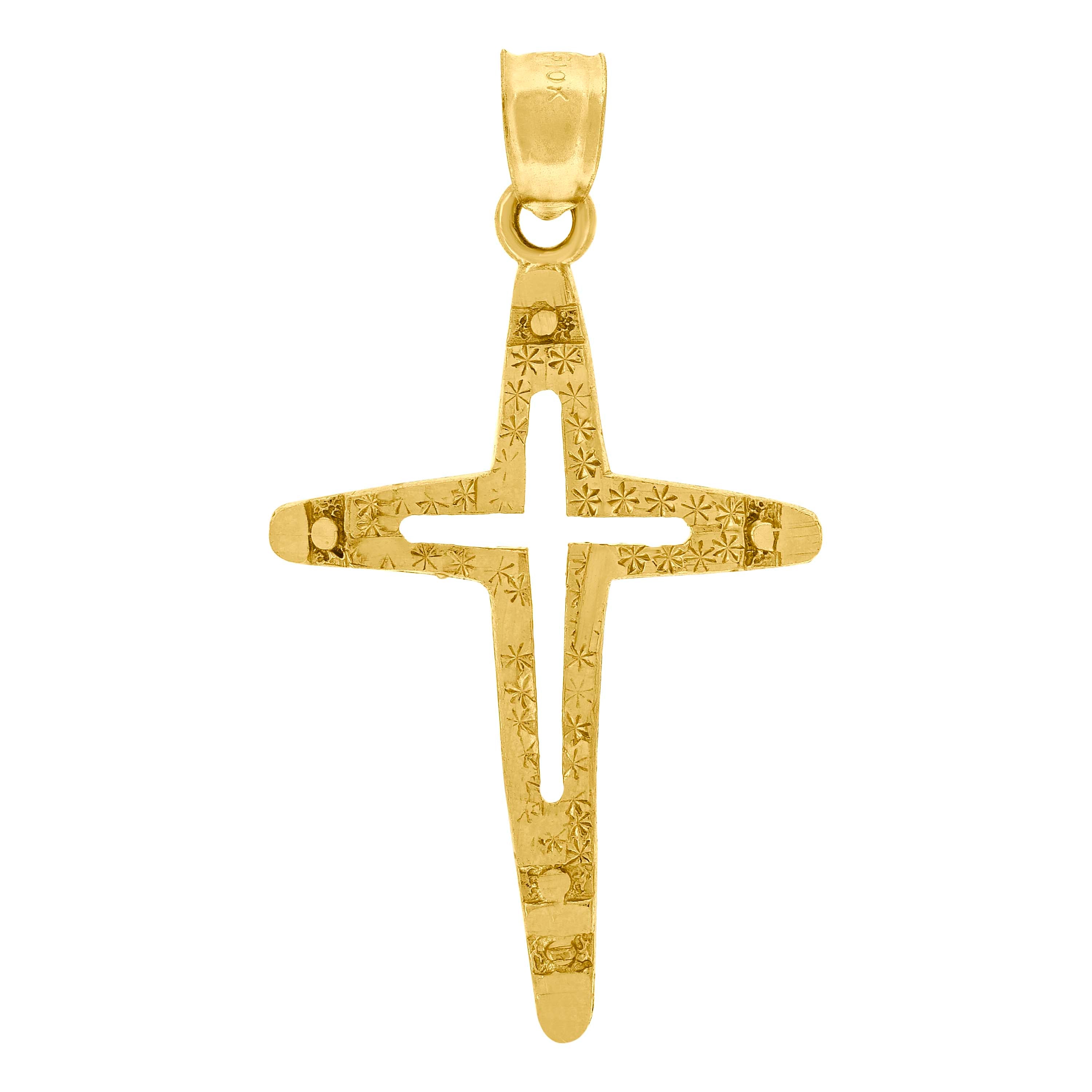 10kt Yellow Gold Mens Women Textured Cross Religious Charm Pendant