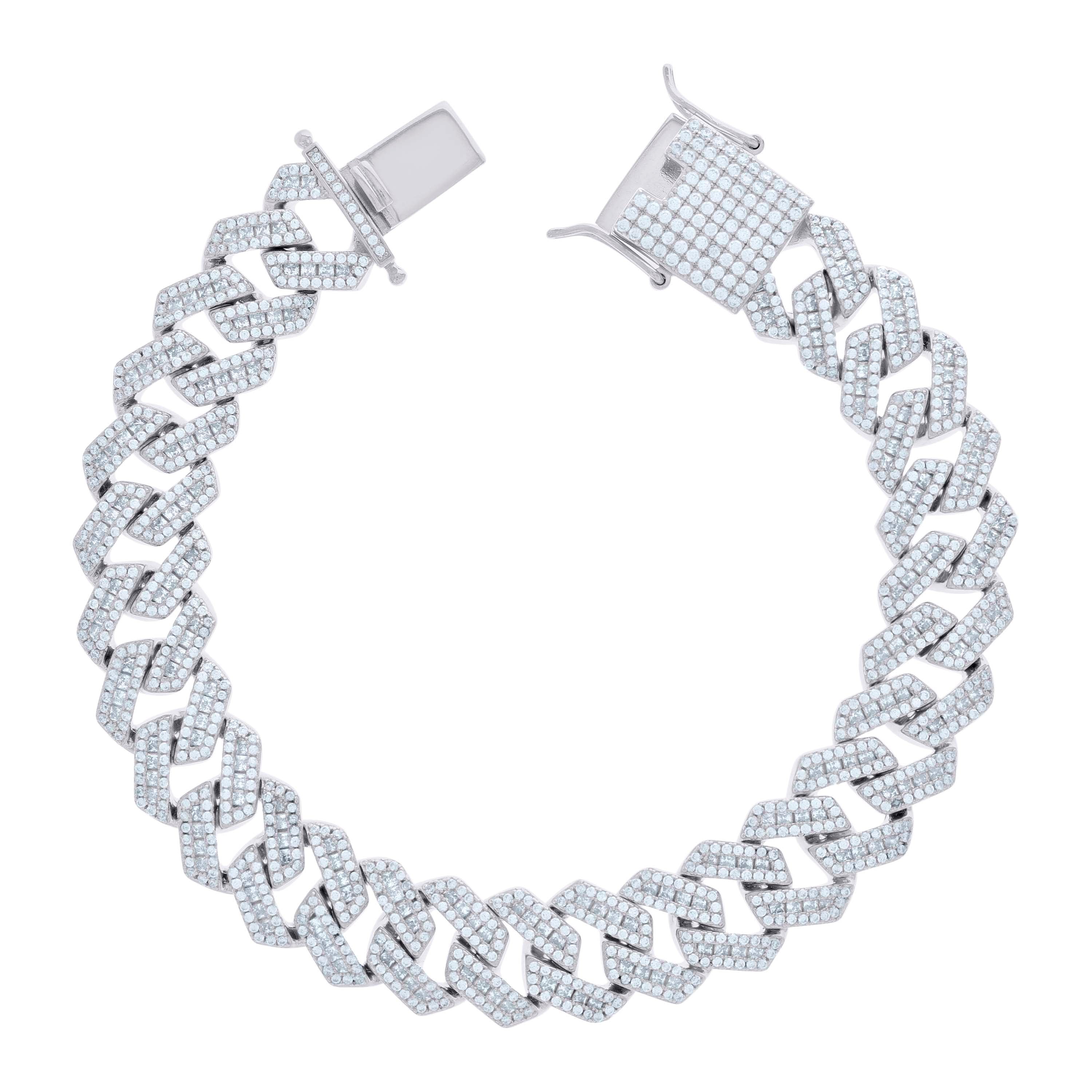 925 Sterling Silver Baguette Round Cubic-Zirconia Fancy Cuban Bracelet Size 8.5 Inches