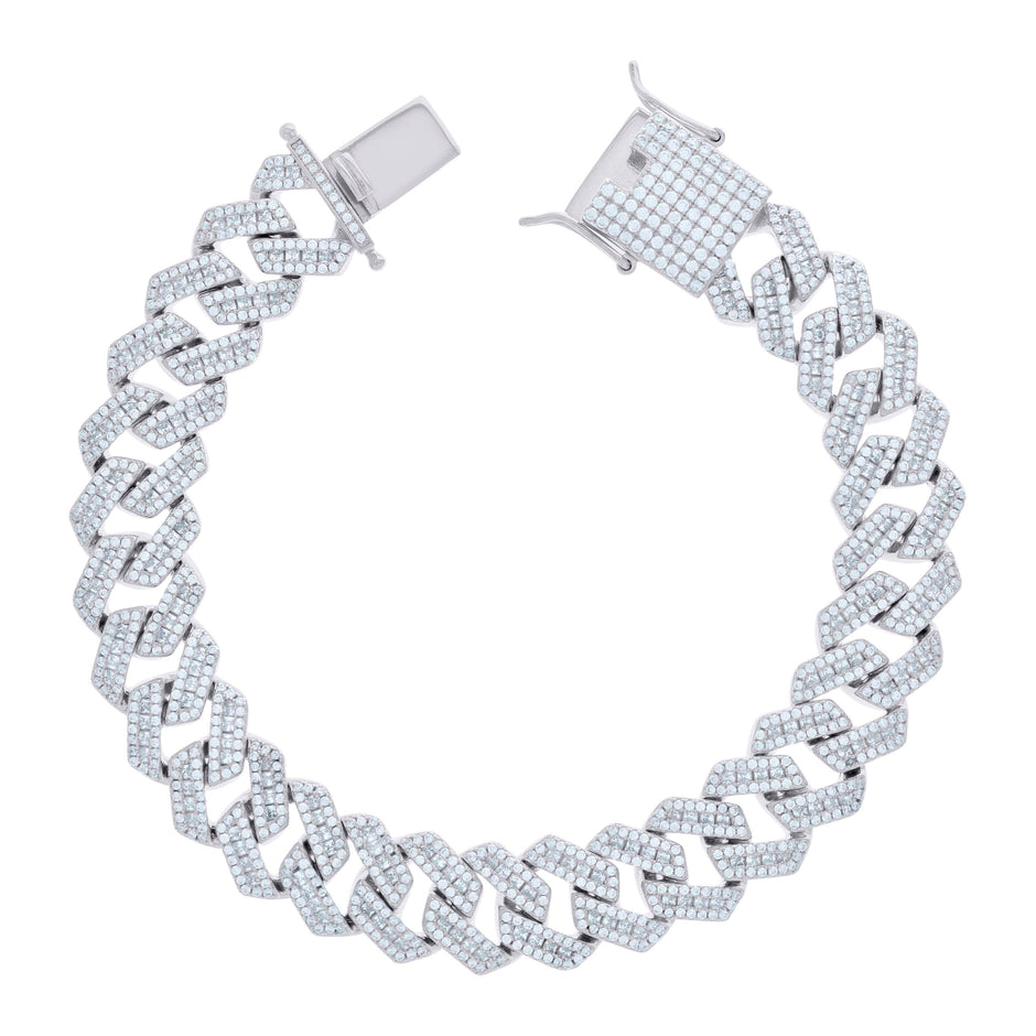 925 Sterling Silver Baguette Round Cubic-Zirconia Fancy Cuban Bracelet Size 8.5 Inches