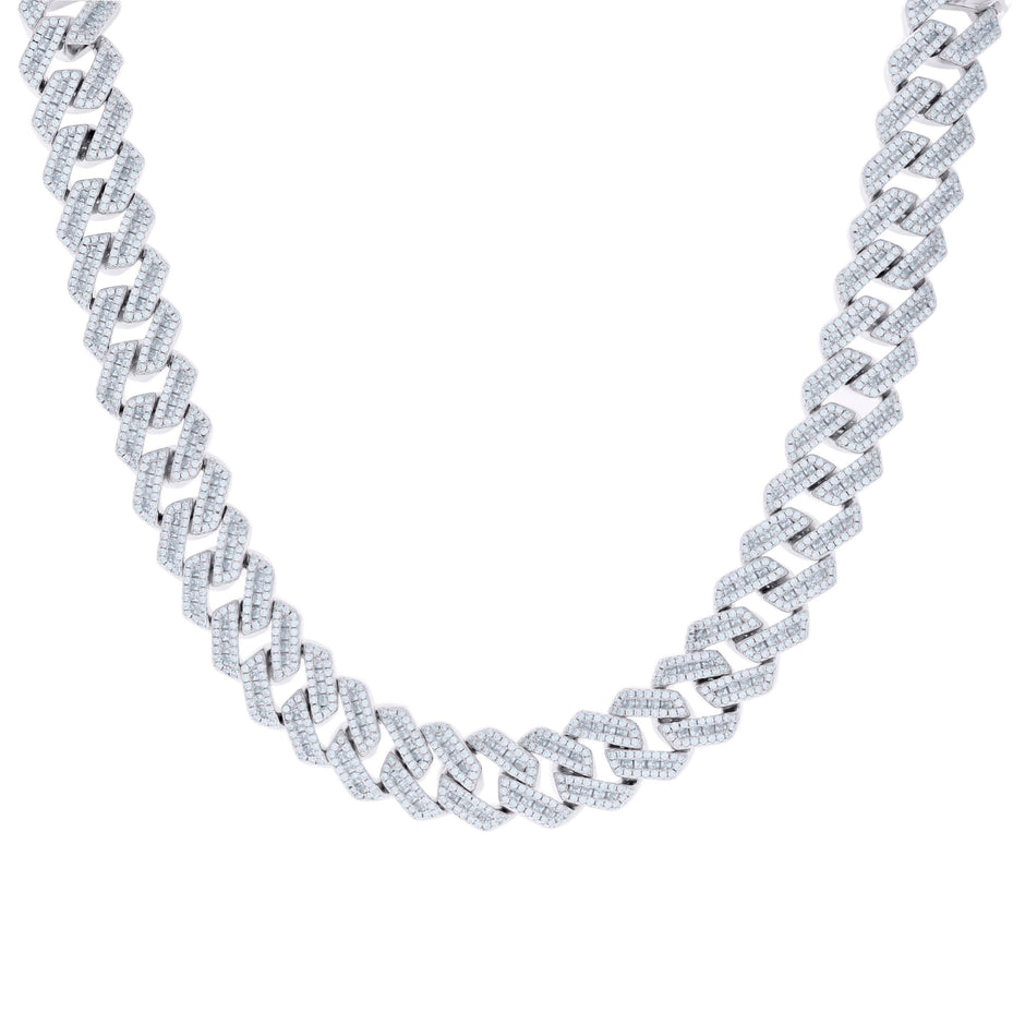 925 Sterling Silver Baguette Round Cubic-Zirconia Fancy Cuban Necklace Size 22 Inches