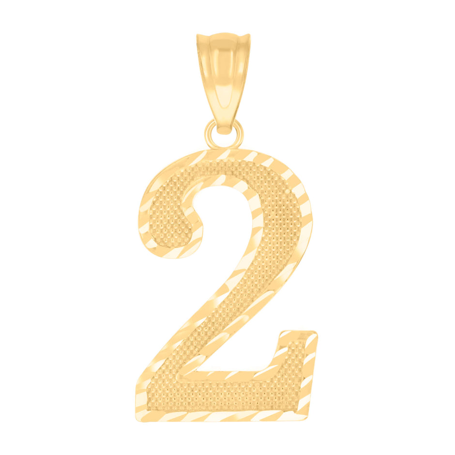 10Kt Yellow Gold Unisex Number 2 Nugget Charm Pendant