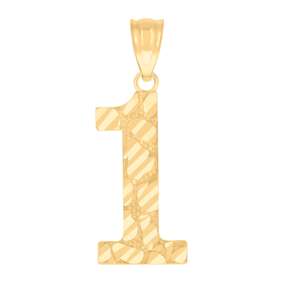 10Kt Yellow Gold Unisex Number 1 Nugget Charm Pendant