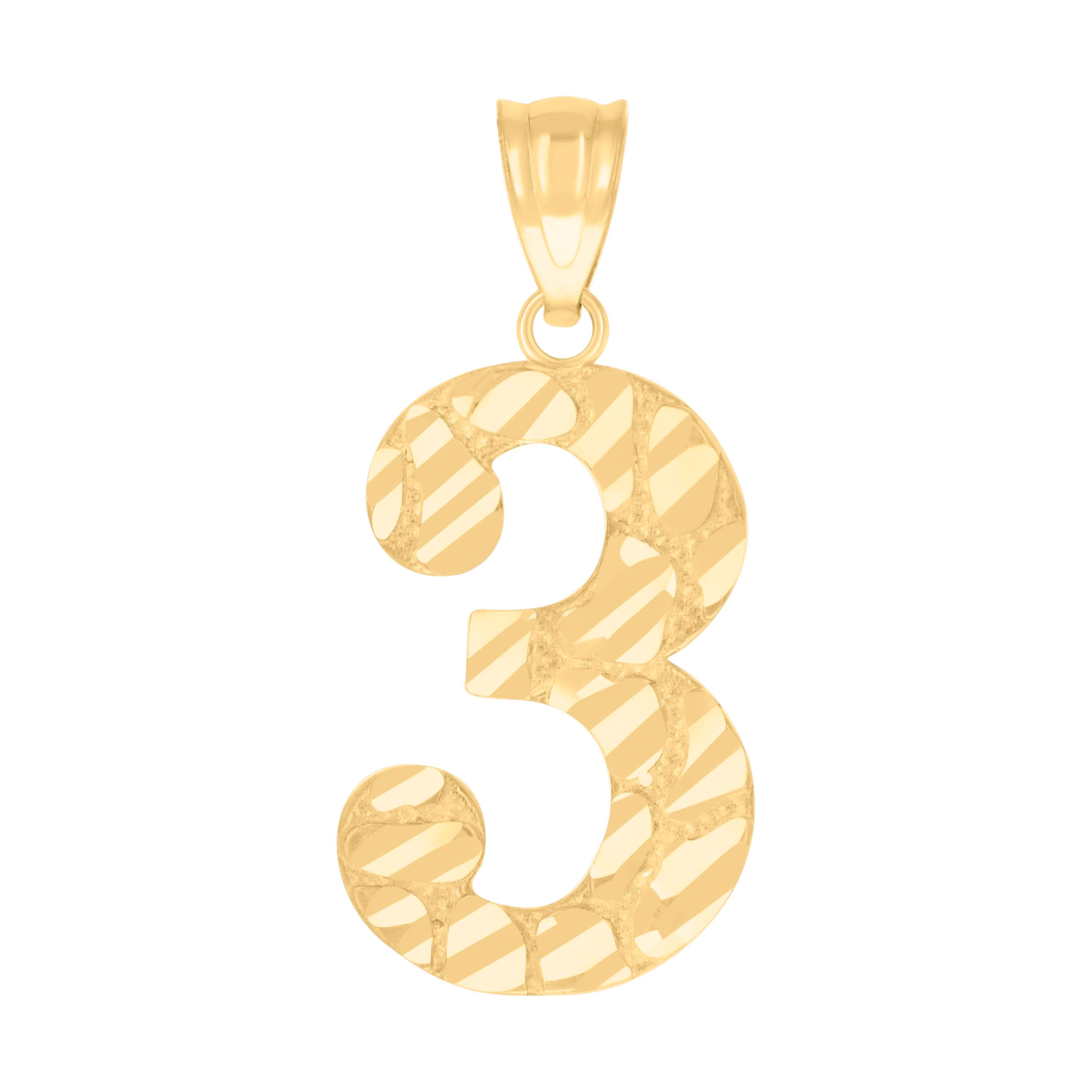 10Kt Yellow Gold Unisex Number 3 Nugget Charm Pendant