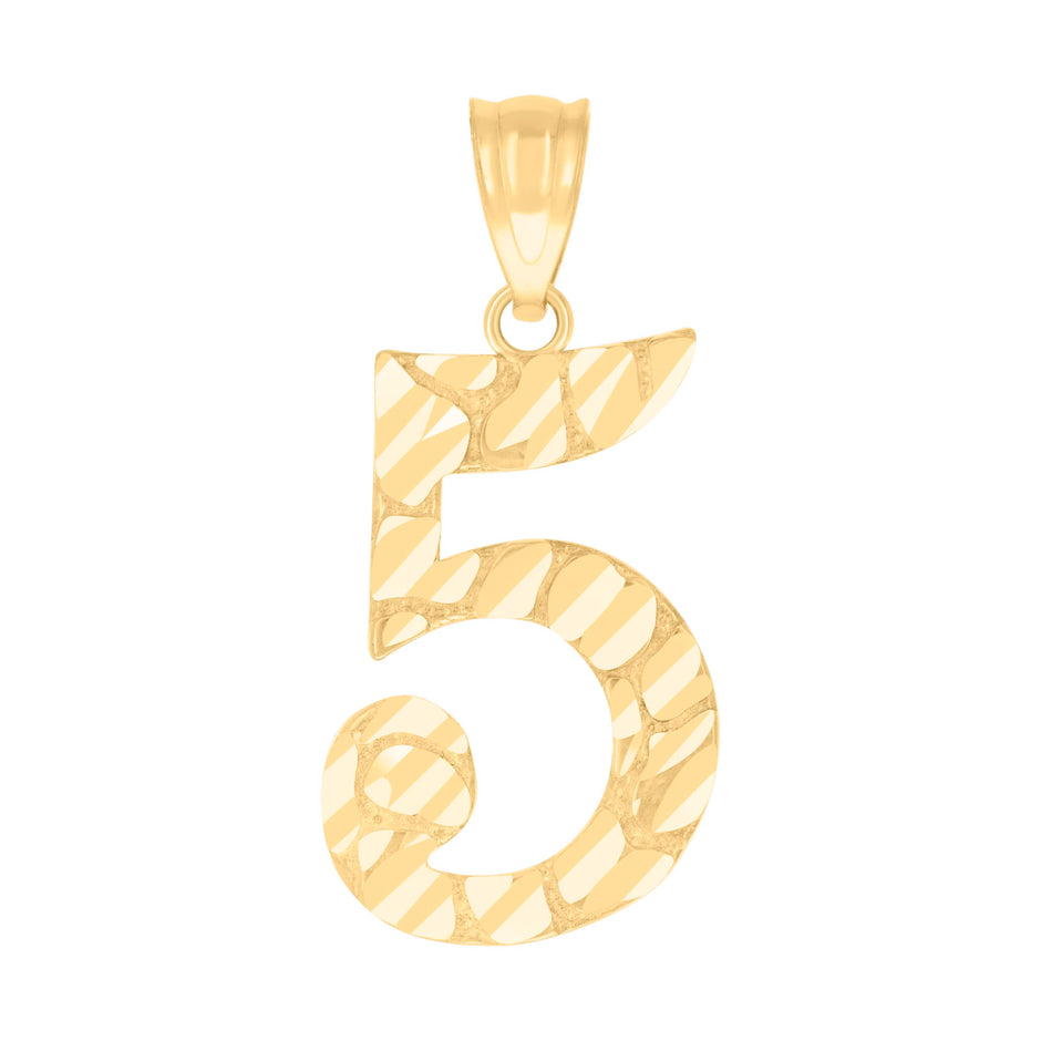 10Kt Yellow Gold Unisex Number 5 Nugget Charm Pendant