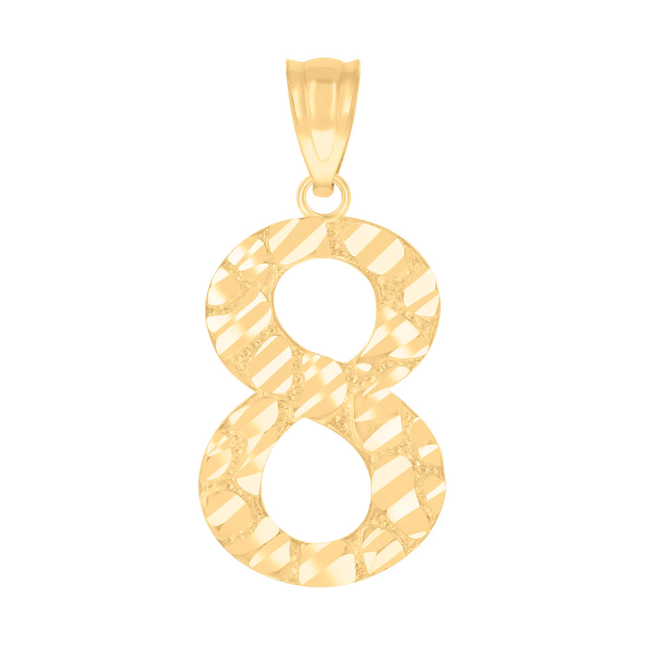 10Kt Yellow Gold Unisex Number 8 Nugget Charm Pendant