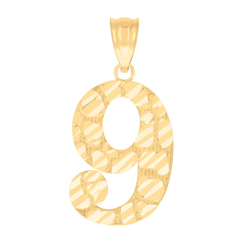 10Kt Yellow Gold Unisex Number 9 Nugget Charm Pendant