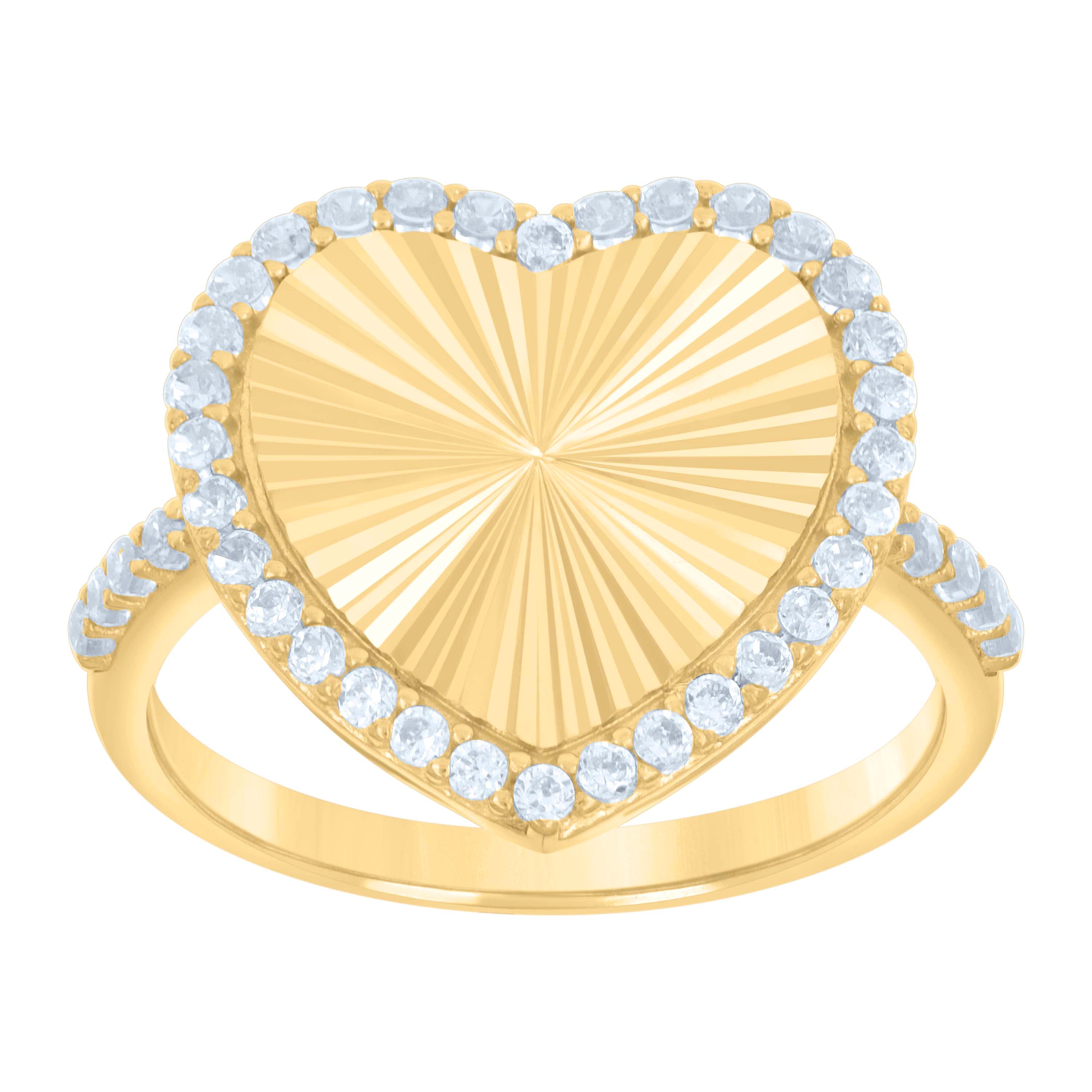 10kt Yellow Gold Womens Cubic-Zirconia Heart Ring