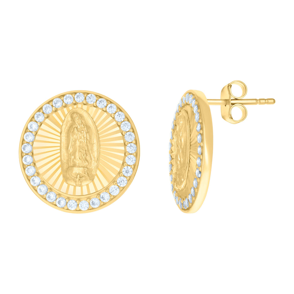 10kt Yellow Gold Womens Cubic-Zirconia Guadalupe Religious Stud Earrings