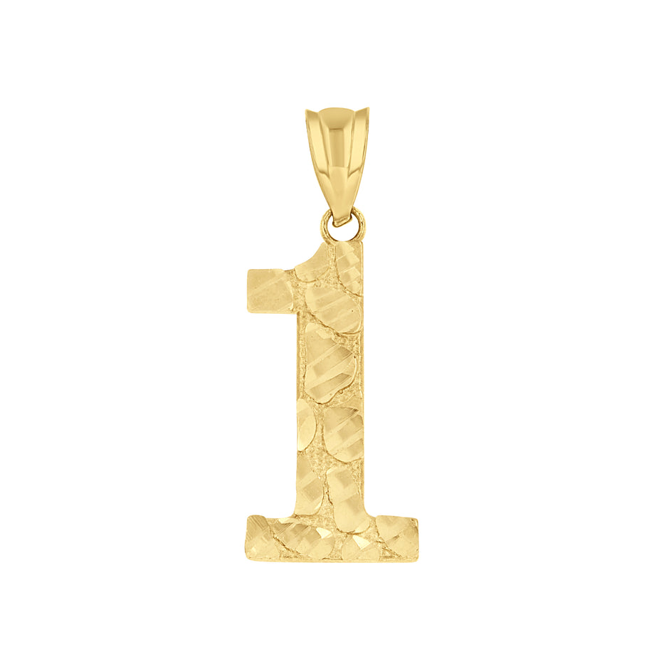 14kt Yellow Gold Unisex Nugget Initial Number 1 Charm Pendant 