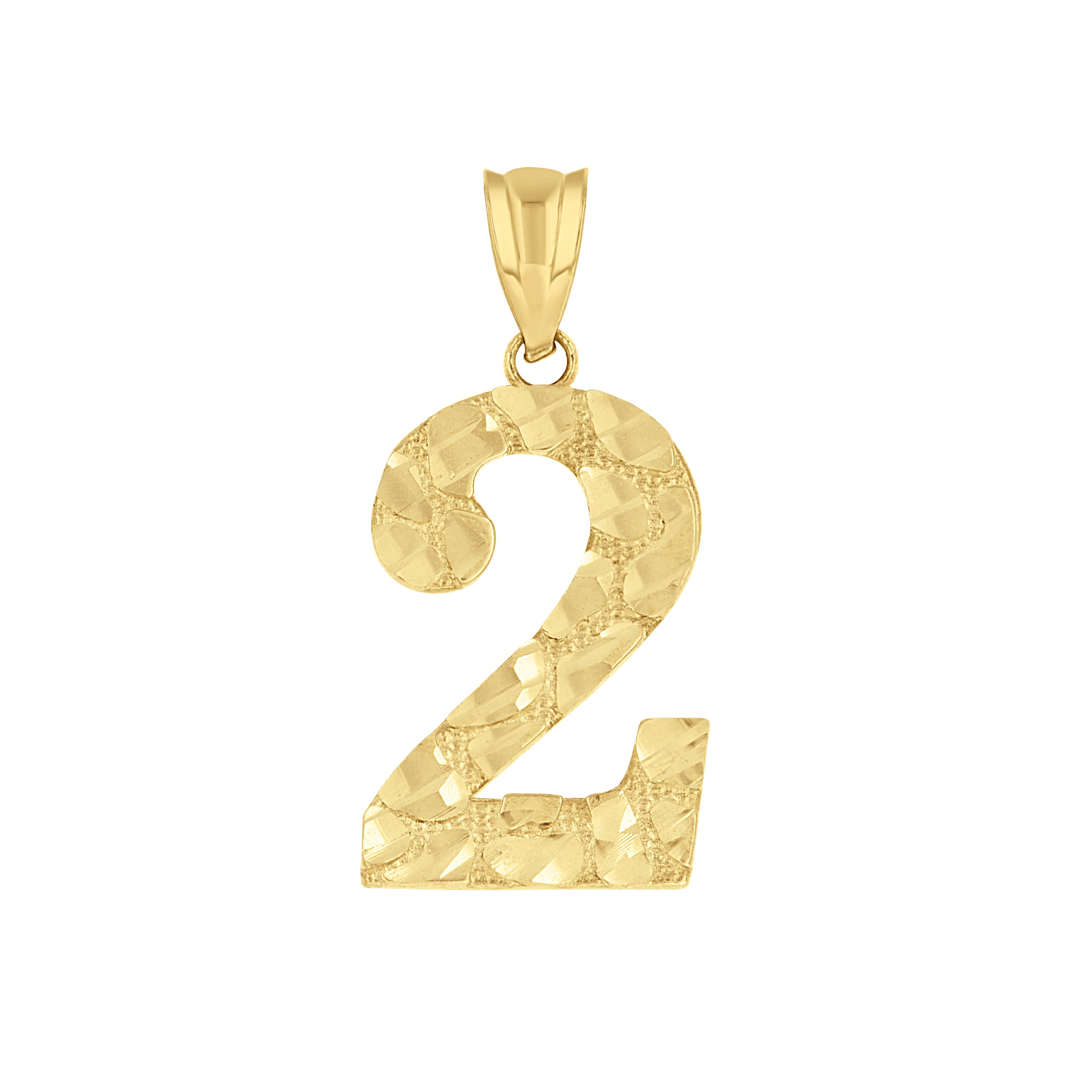 14kt Yellow Gold Unisex Nugget Initial Number 2 Charm Pendant 