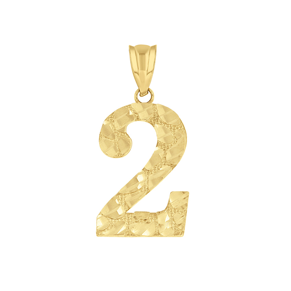 14kt Yellow Gold Unisex Nugget Initial Number 2 Charm Pendant 