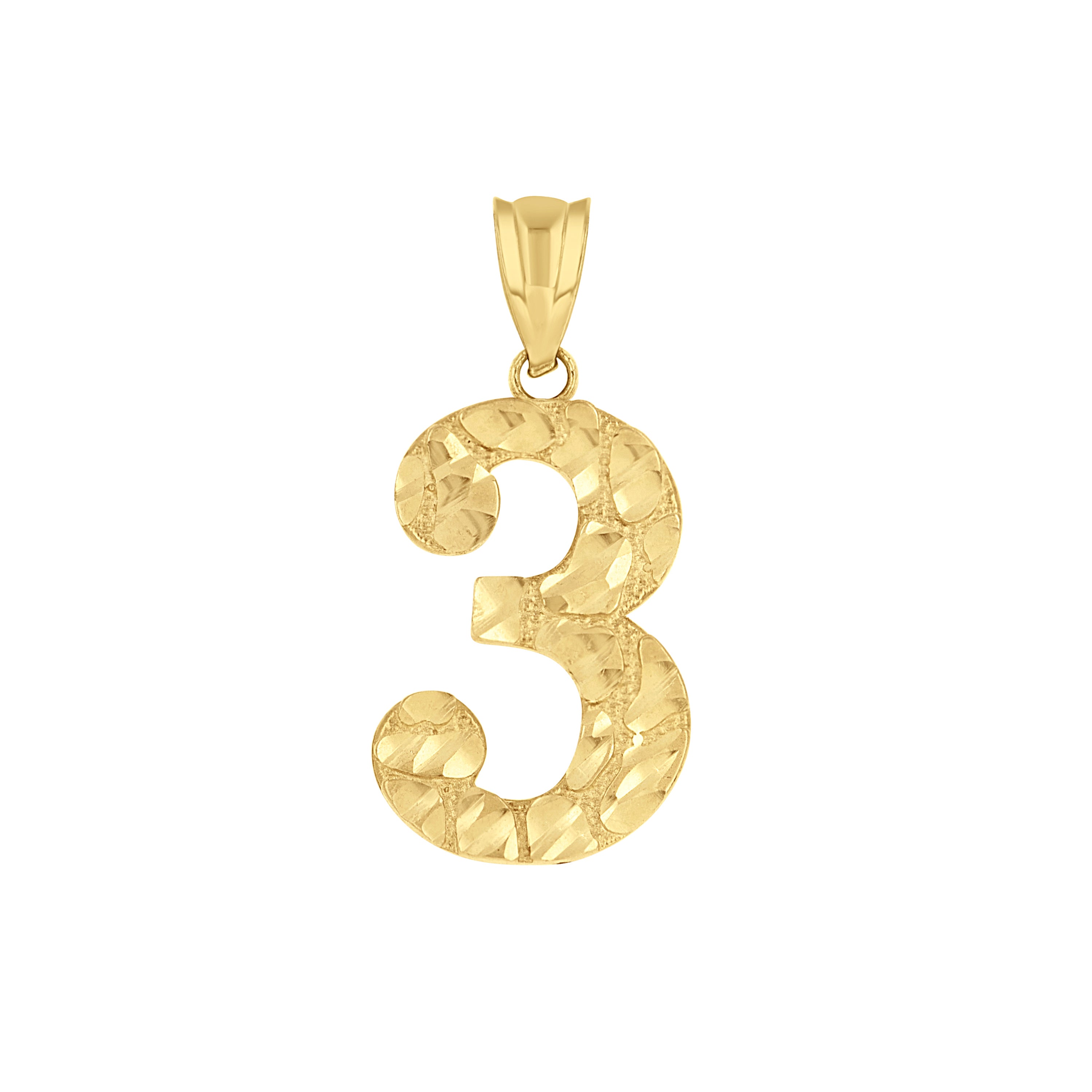 14kt Yellow Gold Unisex Nugget Initial Number 3 Charm Pendant 