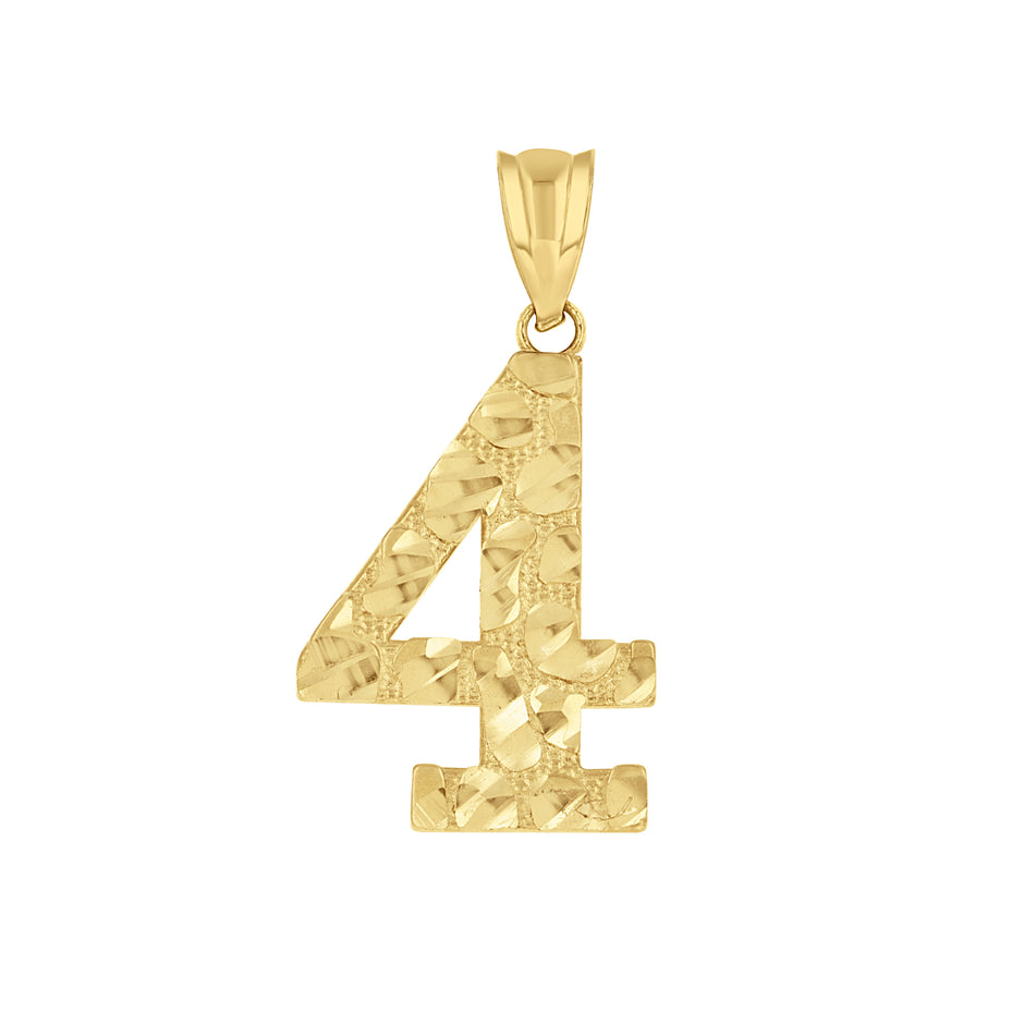 14kt Yellow Gold Unisex Nugget Initial Number 4 Charm Pendant 