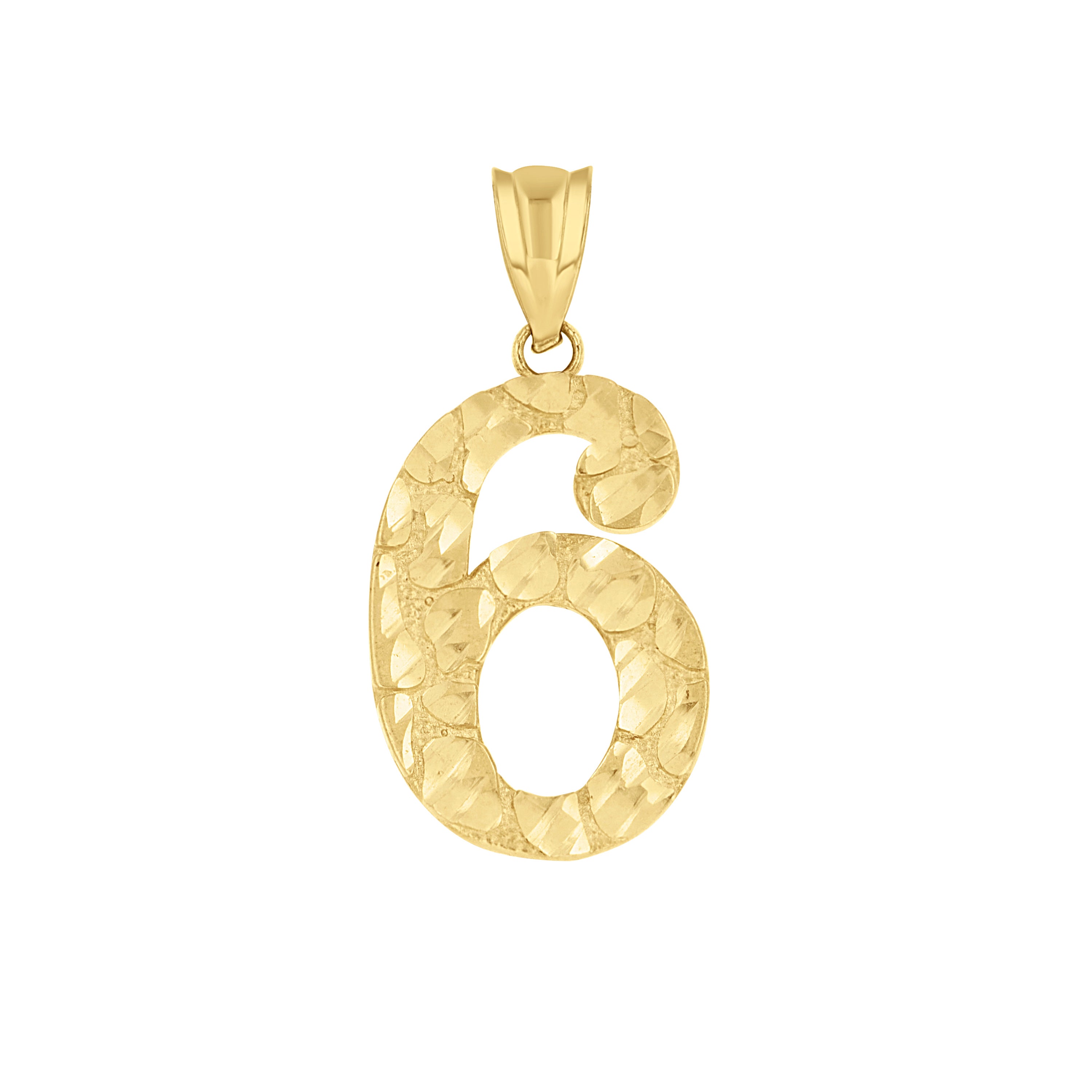 14kt Yellow Gold Unisex Nugget Initial Number 6 Charm Pendant 