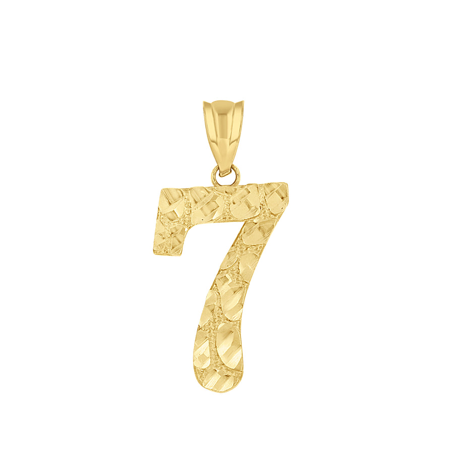 14kt Yellow Gold Unisex Nugget Initial Number 7 Charm Pendant 