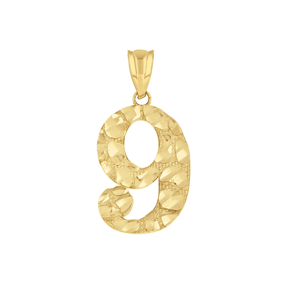 14kt Yellow Gold Unisex Nugget Initial Number 9 Charm Pendant 