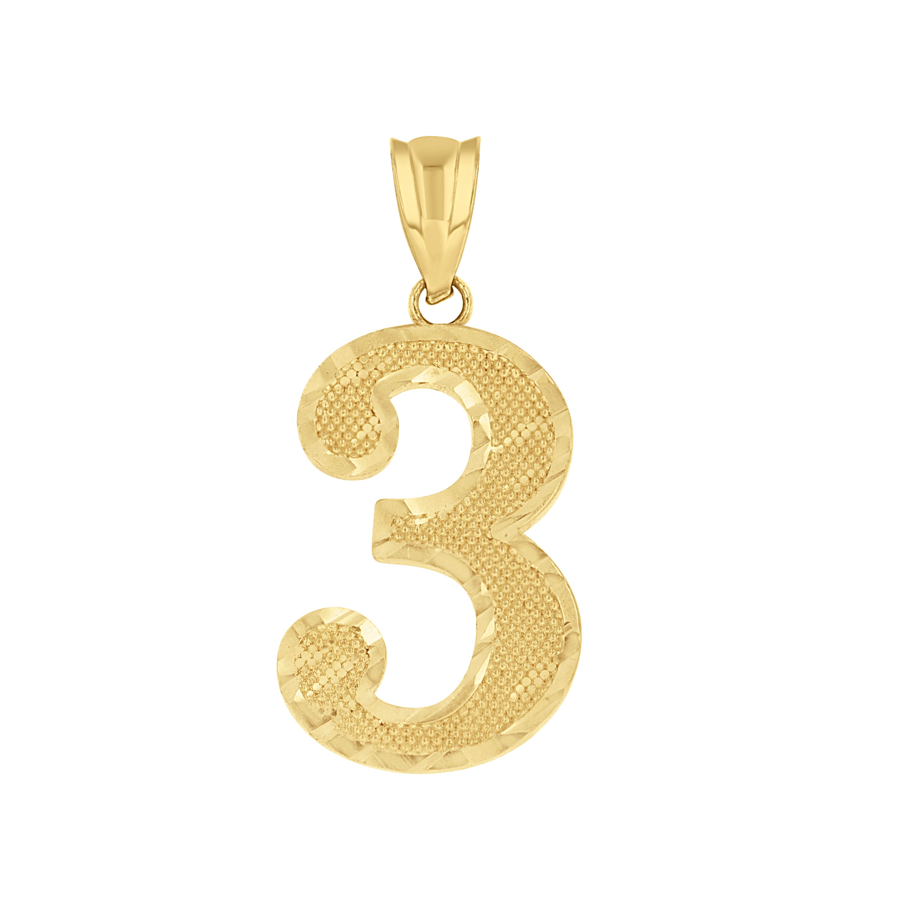 14kt Yellow Gold Unisex Initial Number 3 Charm Pendant 