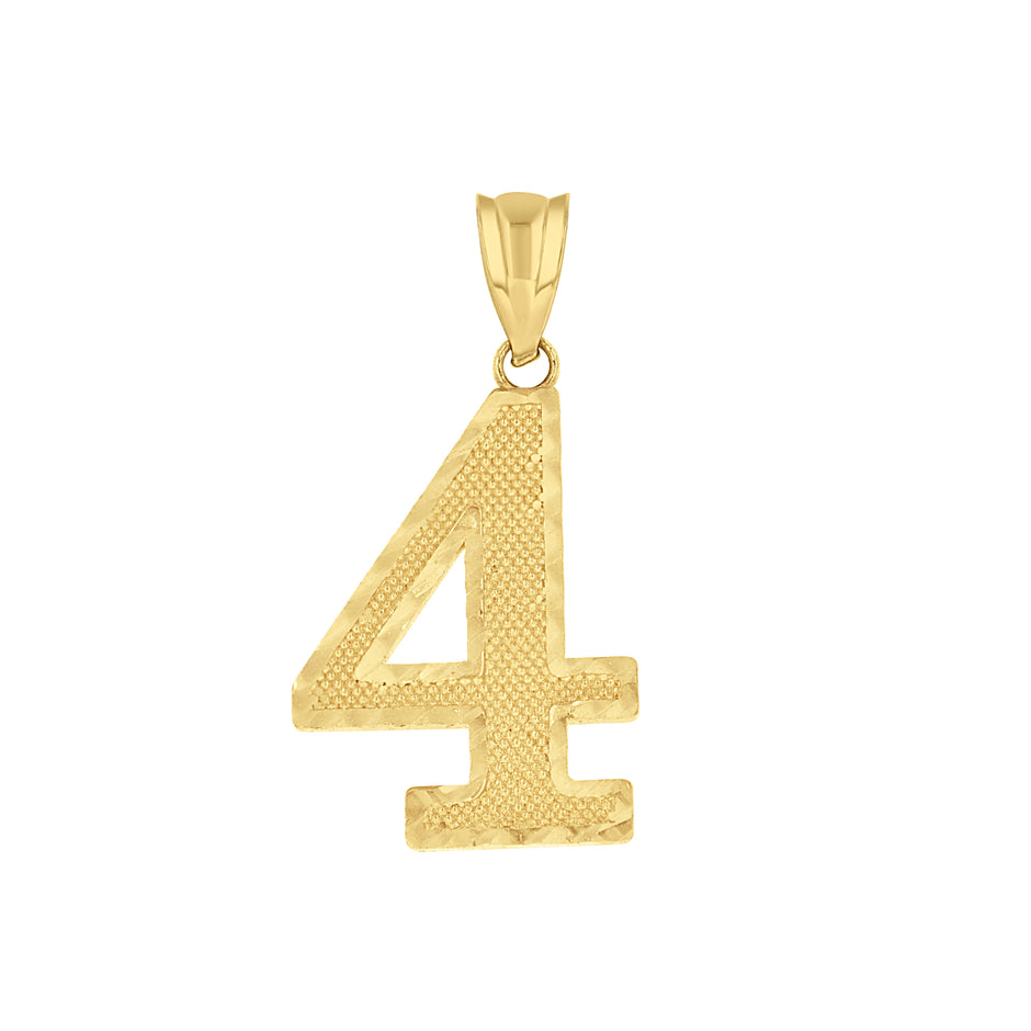 14kt Yellow Gold Unisex Initial Number 4 Charm Pendant 