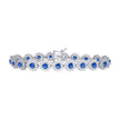 925 Sterling Silver Womens Blue White Cubic-Zirconia Heart Link Fashion Bracelet Size 7 Inches