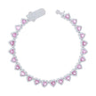925 Sterling Silver Womens White Pink Heart Round Cubic-Zirconia Hearts Link Bracelet Size 7 Inches