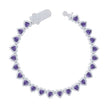 925 Sterling Silver Womens White Purple Heart Round Cubic-Zirconia Hearts Link Bracelet Size 7 Inches