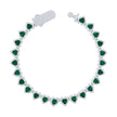 925 Sterling Silver Womens White Green Heart Round Cubic-Zirconia Hearts Link Bracelet Size 7 Inches