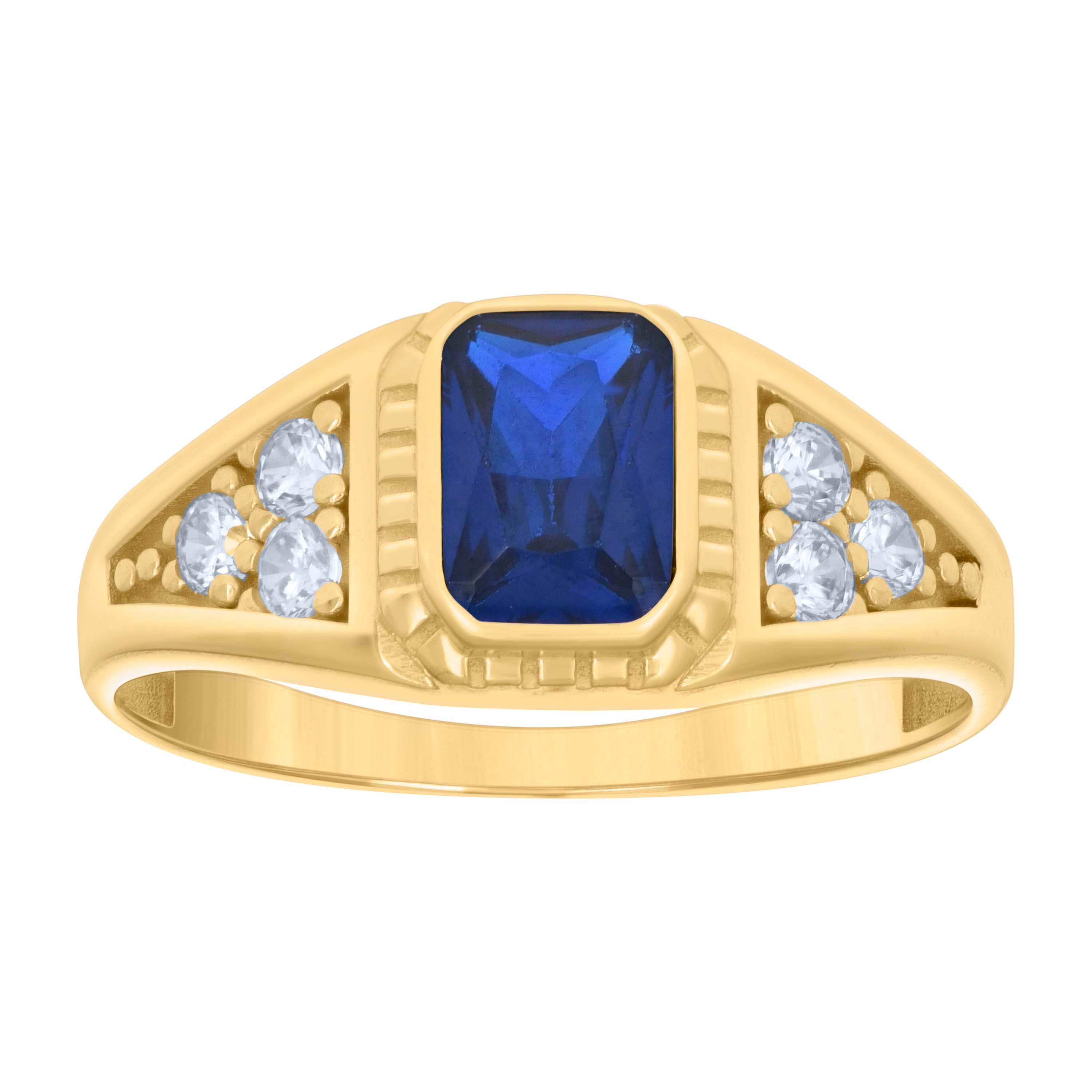 10kt Yellow Gold Womens Blue White Emerald Round Cubic-Zirconia Fashion Ring 