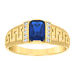 10kt Yellow Gold Womens Blue White Emerald Round Cubic-Zirconia Greek Key Sides Fashion Ring 