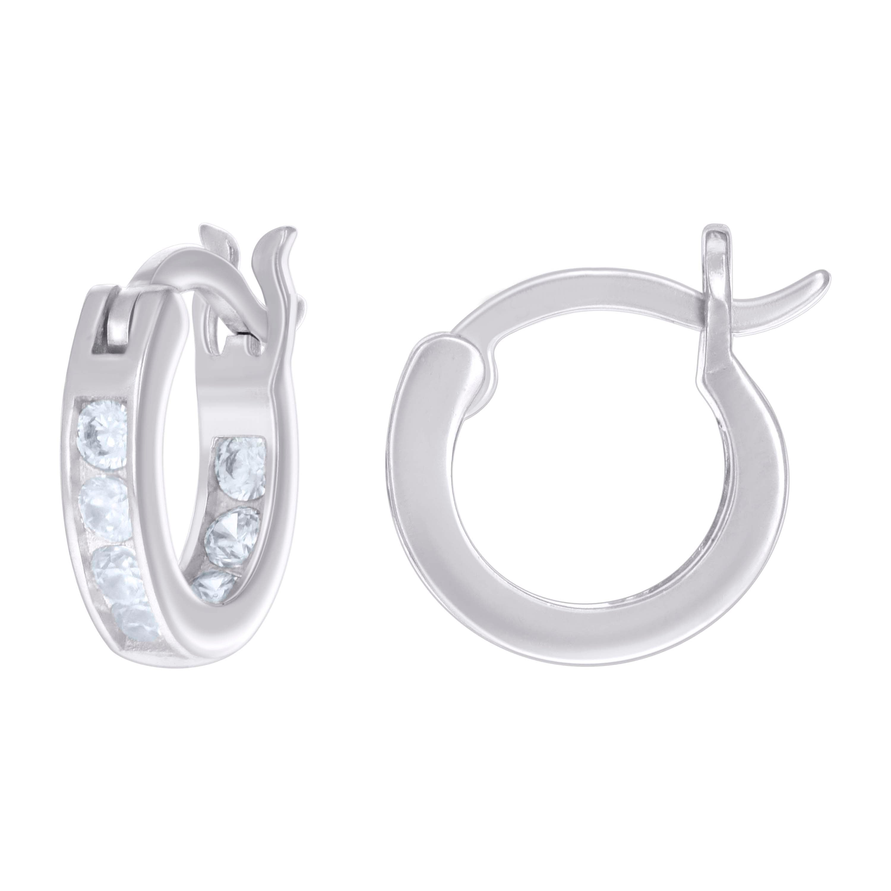 925 Sterling Silver Womens Cubic-Zirconia Inside-Out 3mm-12 Hoop Earrings