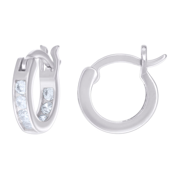925 Sterling Silver Womens Cubic-Zirconia Inside-Out 3mm-12 Hoop Earrings