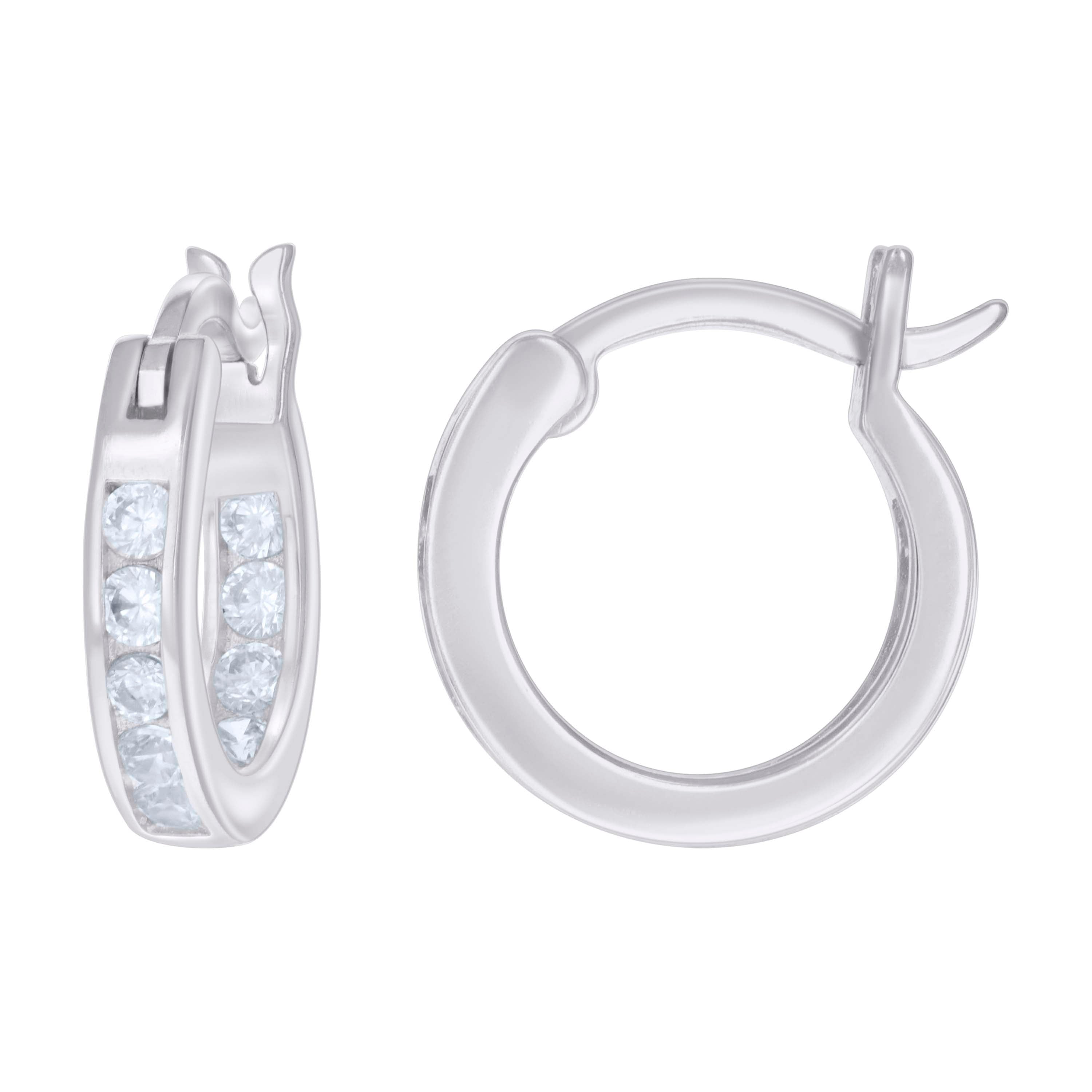925 Sterling Silver Womens Cubic-Zirconia Inside-Out 3mm-14 Hoop Earrings