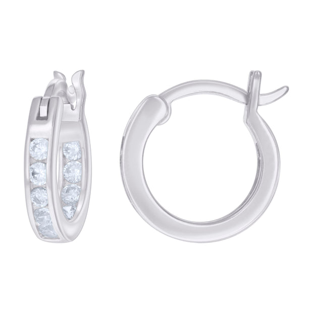 925 Sterling Silver Womens Cubic-Zirconia Inside-Out 3mm-14 Hoop Earrings