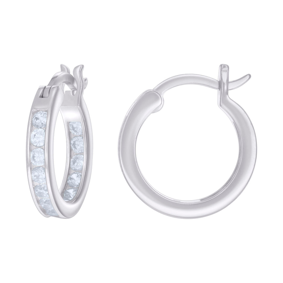 925 Sterling Silver Womens Cubic-Zirconia Inside-Out 3mm-16 Hoop Earrings