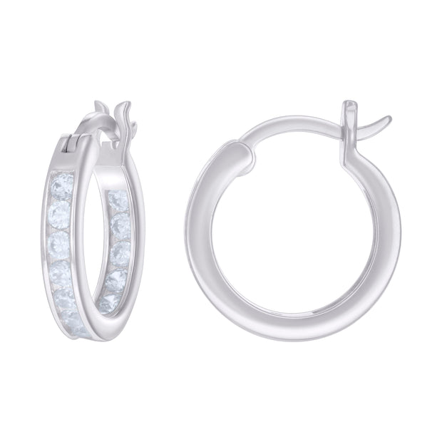 925 Sterling Silver Womens Cubic-Zirconia Inside-Out 3mm-16 Hoop Earrings
