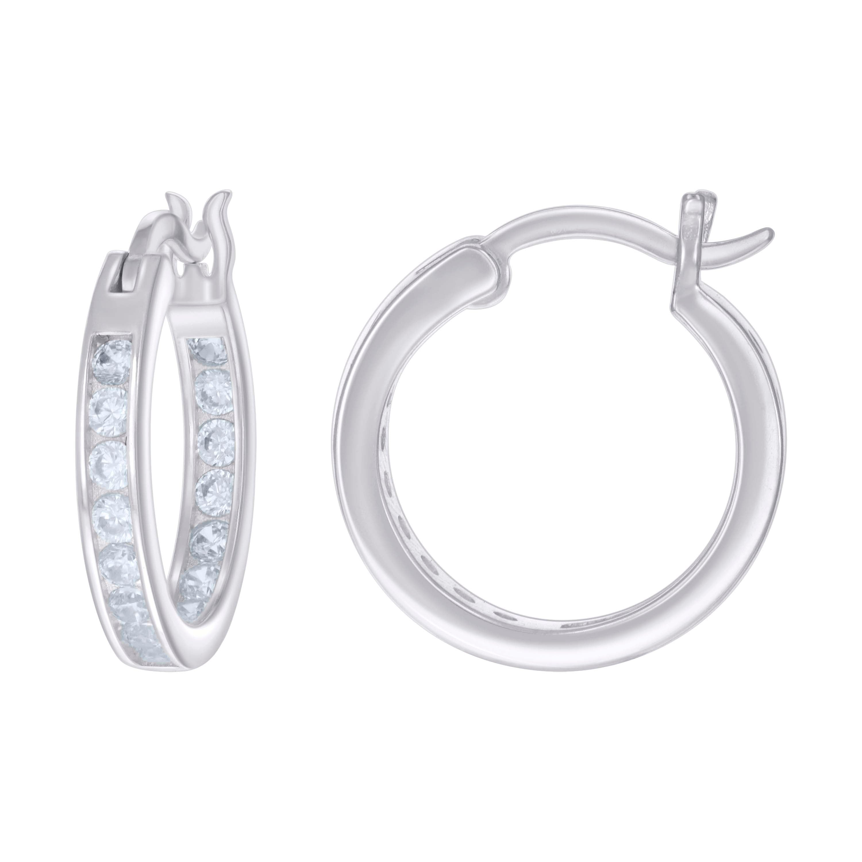925 Sterling Silver Womens Cubic-Zirconia Inside-Out 3mm-18 Hoop Earrings